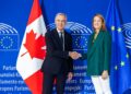 Il primo ministro canadese, Mark Carney, accolto questa mattina (17 settembre) dalla presidente del Parlamento europeo, Roberta Metsola. Source: EU Parliament