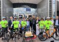 Arrivo dei ciclisti al Parlamento europeo. Crediti: Eunews