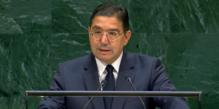 Il ministro degli Affari esteri, della cooperazione africana e degli espatriati marocchini, Nasser Bourita, alla 81esim Assemblea generale ONU a New York. Settembre 2026. Source: ©UN Web TV via Imagoeconomica