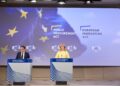 Il vice presidente esecutivo al Mercato interno, Stéphane Séjourné, Ekaterina Zaharieva, from left to right