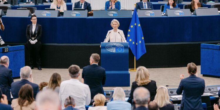 La presidente della Commissione europea, Ursula von der Leyen, nel suo discorso sullo stato dell'Unione. 16 settembre 2026. Source: EU Commission