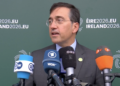Il ministro degli Affari Esteri, dell'Unione Europea e della cooperazione spagnolo, José Manuel Albares, durante un punto stampa del Gymich del 2 settembre. 