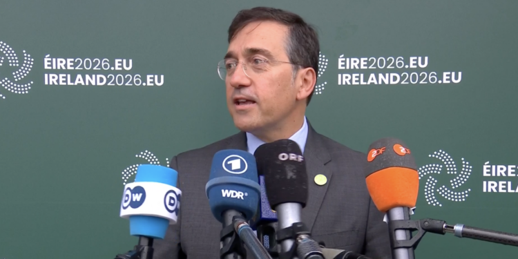 Il ministro degli Affari Esteri, dell'Unione Europea e della cooperazione spagnolo, José Manuel Albares, durante un punto stampa del Gymich del 2 settembre.