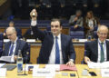 Il presidente dell'Eurogruppo, Kyriakos Pierrakakis, apre la riunione dell'Eurogruppo. Lussemburgo 8 ottobre 2026. Source: EU Council