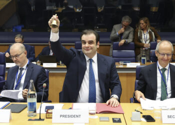 Il presidente dell'Eurogruppo, Kyriakos Pierrakakis, apre la riunione dell'Eurogruppo. Lussemburgo 8 ottobre 2026. Source: EU Council