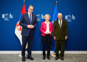 ALEKSANDAR VU?I? PRESIDENTE SERBIA, URSULA VON DER LEYEN PRESIDENTE COMMISSIONE EUROPEA, ANTONIO COSTA PRESIDENTE CONSIGLIO EUROPEO