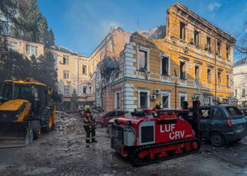 Russian raid hits one of the buildings of the National Academy of Sciences of Ukraine (28 September 2026). Source: Imagoeconomica