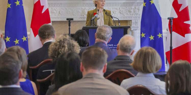 La presidente della Commissione europea, Ursula von der Leyen, al vertice UE-Canada. Crediti: Commissione europea