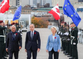 UE e Canada verso una associazione più stretta. Lo hanno annunciato il primo ministro canadese Mark Carney e i presidenti di Consiglio europeo, Antonio Costa, e Commissione europea, Ursula von der Leyen. Source: EC - Audiovisual Service