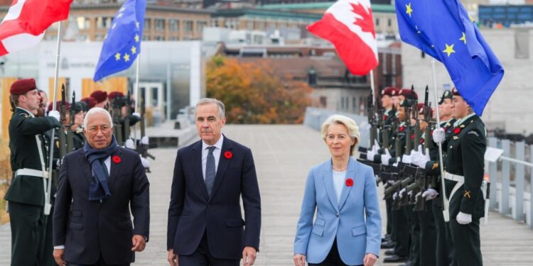 UE e Canada verso una associazione più stretta. Lo hanno annunciato il primo ministro canadese Mark Carney e i presidenti di Consiglio europeo, Antonio Costa, e Commissione europea, Ursula von der Leyen. Source: EC - Audiovisual Service